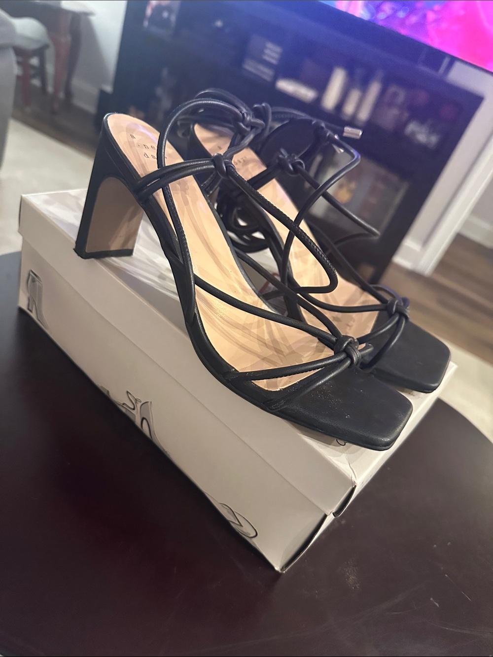 a new day Black Strappy Lace-Up Block Heel Sandals